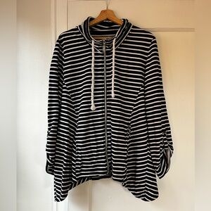 Women’s Black and White Striped Zip-Up